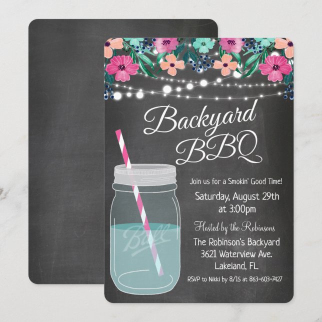 Backyard BBQ Mason Jar Invitation (Front/Back)