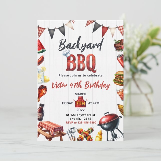 Backyard BBQ Party Barbecue Birthday Invitation (Standing Front)