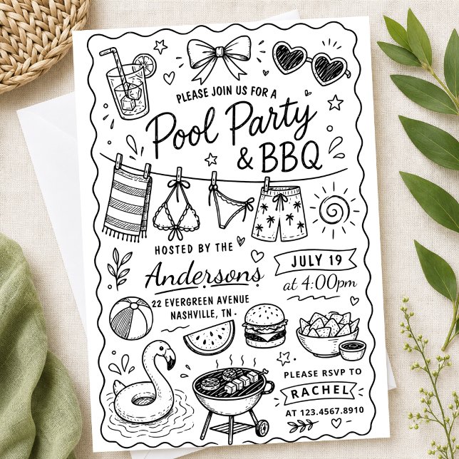 Backyard BBQ Party Summer Hand Drawn doodle Rustic Invitation (Creator Uploaded)