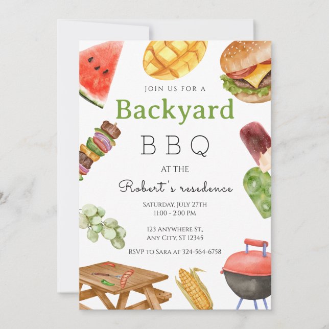 Backyard BBQ Summer Party   Invitation (Front)