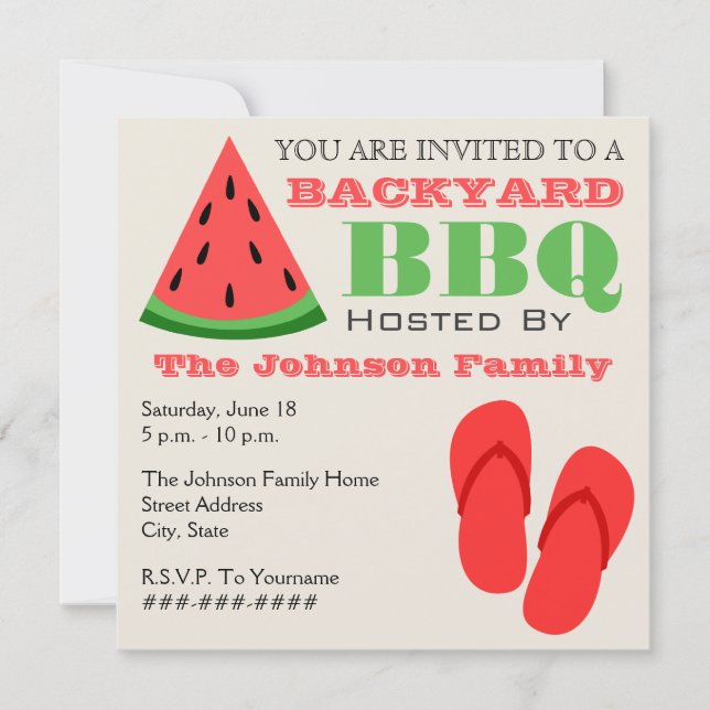 Backyard BBQ Watermelon & Flip Flops Invitation (Front)