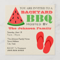 Backyard BBQ Watermelon & Flip Flops Invitation