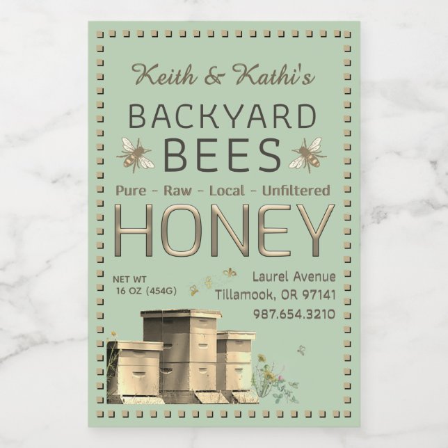 Backyard Bees Hives and Little Bees Garden Green Food Label (Single Label)