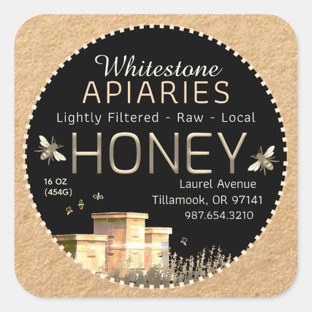 Backyard Bees Hives and Little Bees on Kraft Square Sticker (Front)