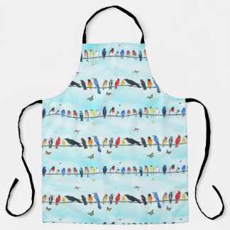 backyard birds on a line with butterflies  apron