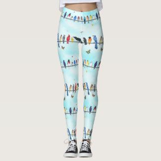 backyard birds on a line with butterflies  leggings