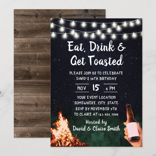 Backyard Bonfire & Beer 30th Birthday Party Invitation (Front/Back)