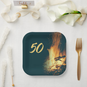 Backyard Bonfire Birthday Seasonal Party Paper Plate