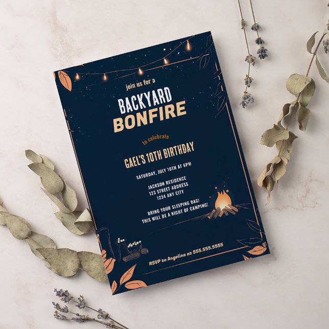 Backyard bonfire camping outdoor birthday party invitation (Creator Uploaded)