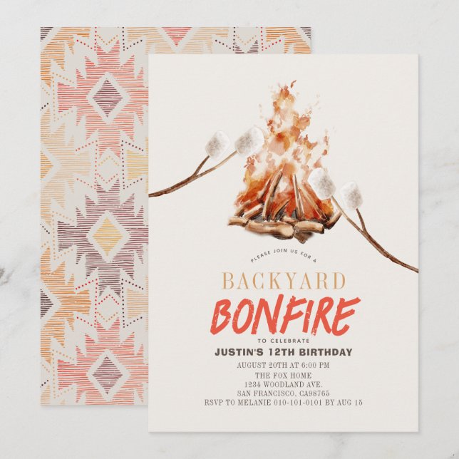 Backyard Bonfire Camping S'mores BBQ Birthday Invitation (Front/Back)