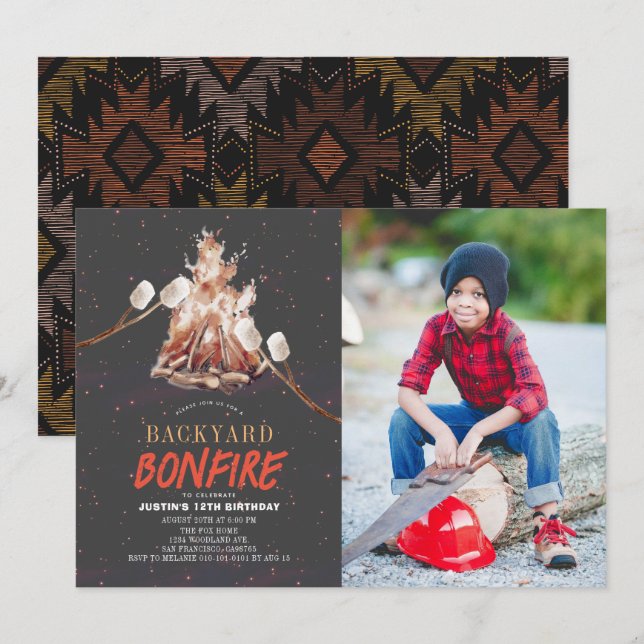 Backyard Bonfire Camping S'mores Birthday Photo Invitation (Front/Back)