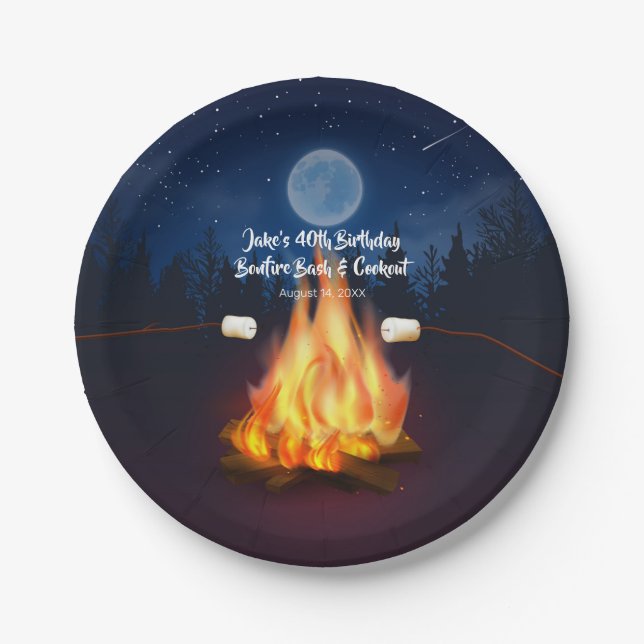 Backyard Bonfire Cookout Birthday BBQ Party Paper Plate (Front)