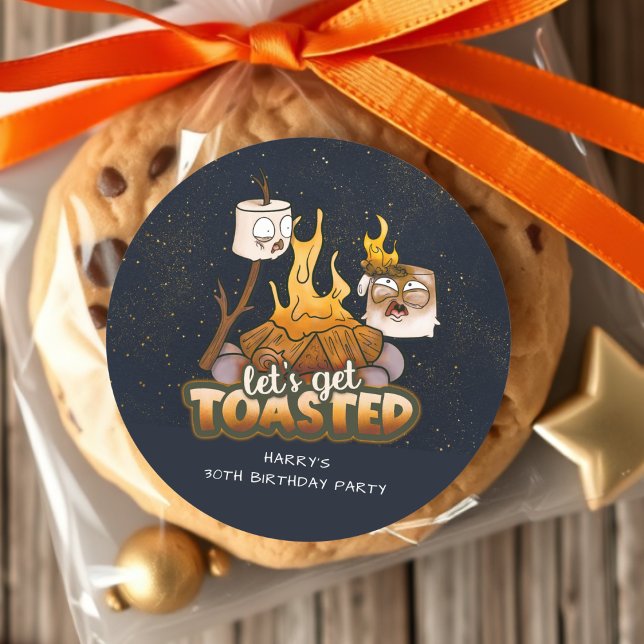 Backyard Bonfire Let's Get Toasted Birthday Favour Classic Round Sticker (Creator Uploaded)