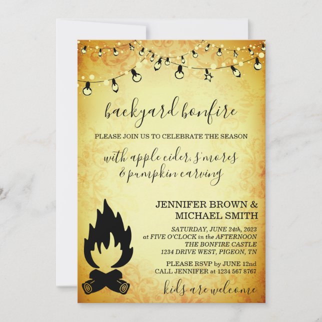 Backyard Bonfire Season Party Celebration Kraft Invitation (Front)