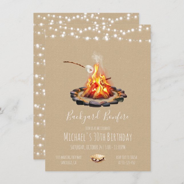 Backyard Bonfire string of lights Invitation (Front/Back)