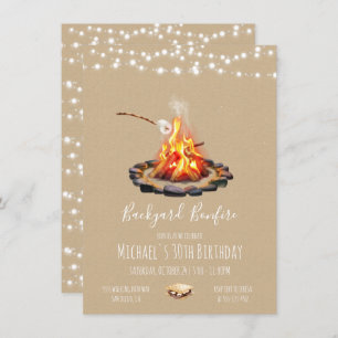 Backyard Bonfire string of lights Invitation