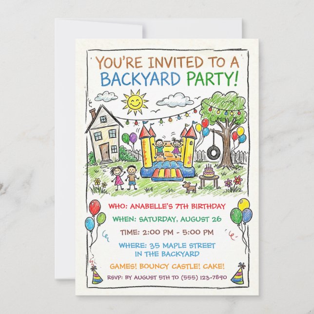 Backyard Bouncy Castle Party Invitation (Front)
