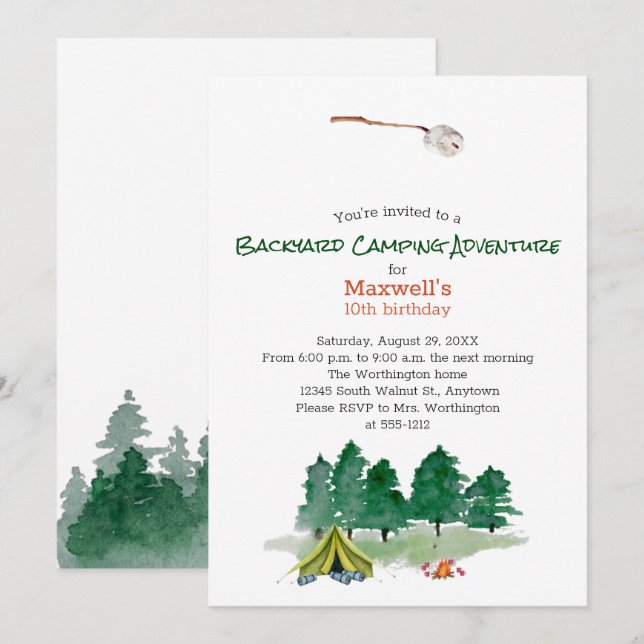 Backyard Camping Birthday Party Invitation (Front/Back)
