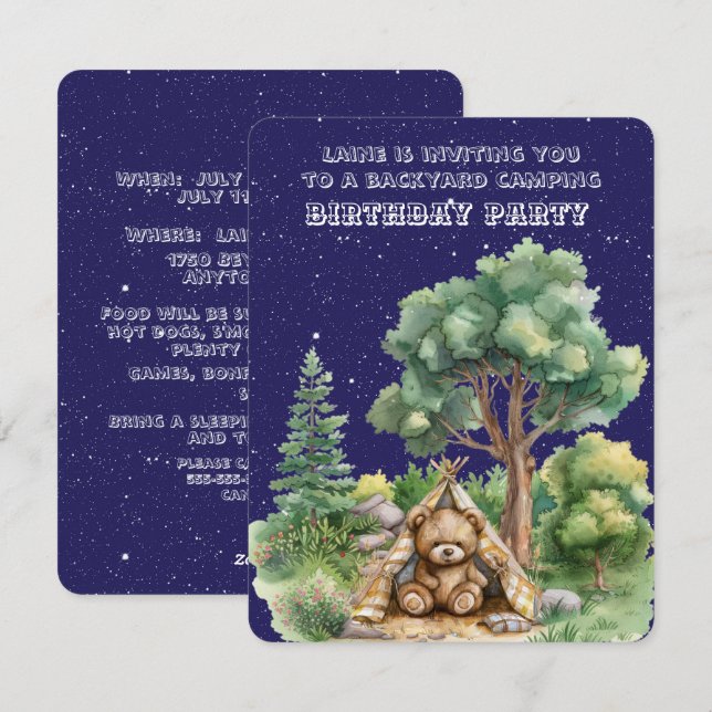 Backyard Camping Birthday Party Young Boy Holiday Card (Front/Back)