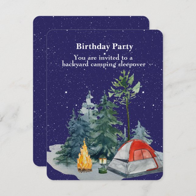 Backyard Camping Birthday Party Young Boy Holiday Card (Front/Back)