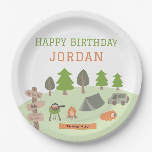 Backyard Camping Birthday Under the Stars Outdoors Paper Plate (Front)