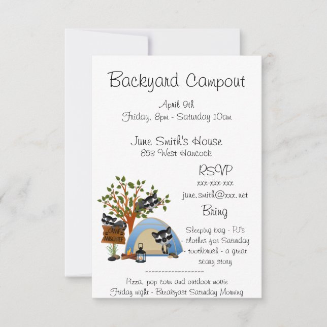 Backyard Campout With Racoon Invitation (Front)