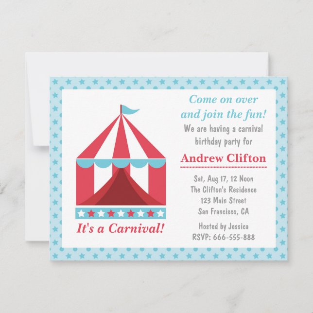 Backyard Carnival Birthday Party Theme for kids Invitation (Front)