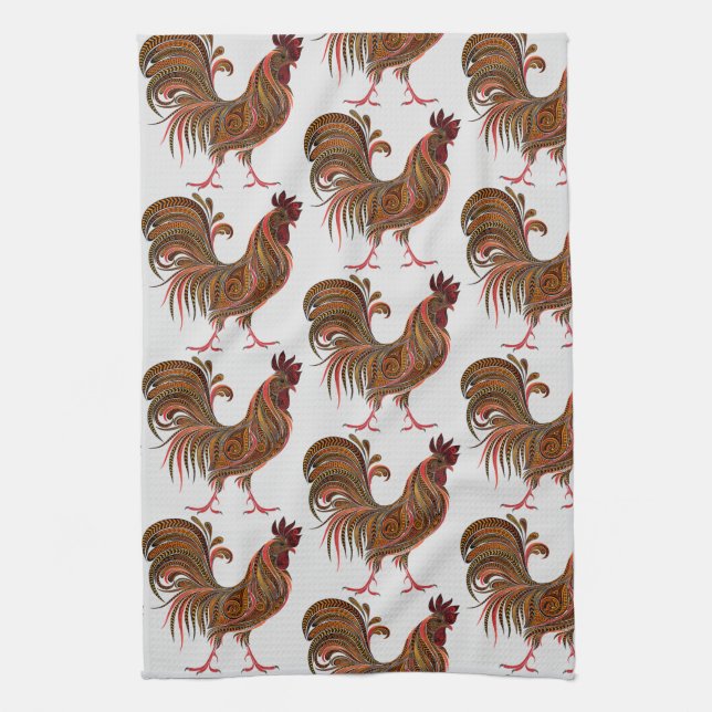 Backyard Chicken Farmer with Rooster Pattern Tea Towel (Vertical)