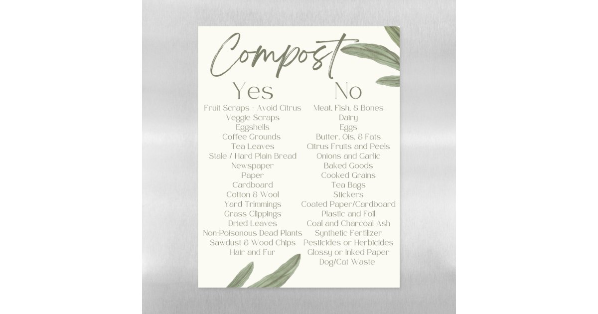 Backyard Compost Cheat Sheet for Fridge Zazzle