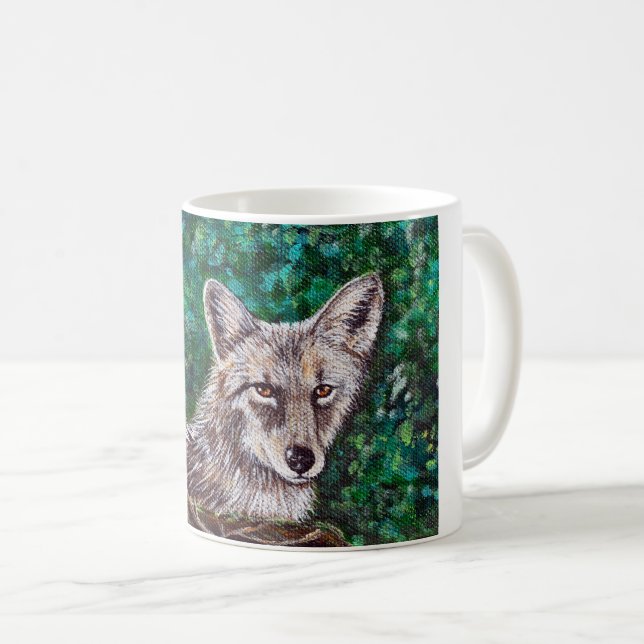 Backyard Coyote Painting Coffee Mug (Front Right)