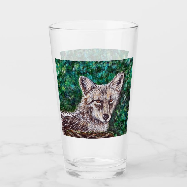 Backyard Coyote Painting Glass (Front)