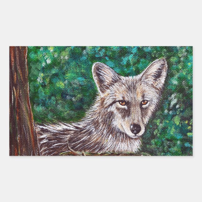 Backyard Coyote Painting Rectangular Sticker (Front)