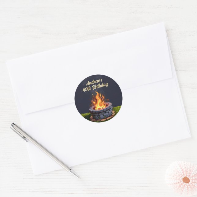 Backyard Fire Pit Bonfire Cookout, Birthday BBQ Classic Round Sticker (Envelope)
