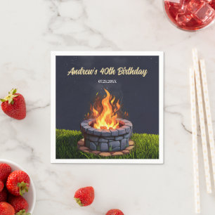 Backyard Fire Pit Bonfire Cookout, Birthday BBQ Napkin