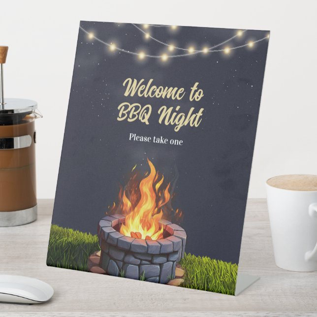 Backyard Fire Pit Bonfire Cookout, Birthday BBQ Pedestal Sign (In SItu)