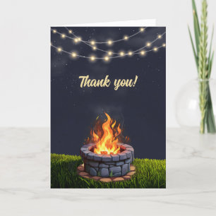 Backyard Fire Pit Bonfire Cookout, Birthday BBQ Thank You Card