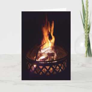 Backyard Fire Pit Flames Wood Burning Holiday Card
