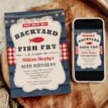Backyard Fish Fry 90th Birthday Invitation<br><div class="desc">Introducing our charming Backyard Fish Fry Birthday Invitation! Crafted with rustic wood elements, this invitation exudes a cosy, rustic country vibe perfect for celebrating under the open sky. The classic combination of red, white, and blue adds a touch of Americana flair, setting the stage for a festive gathering. Whether it's...</div>