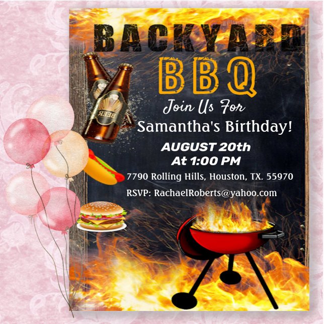 Backyard Flaming BBQ Grill Birthday  Invitation (Creator Uploaded)