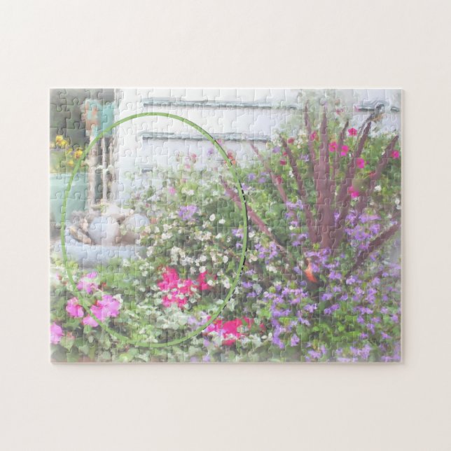 Backyard Flower Garden Painting Add Your Photo Jigsaw Puzzle (Horizontal)