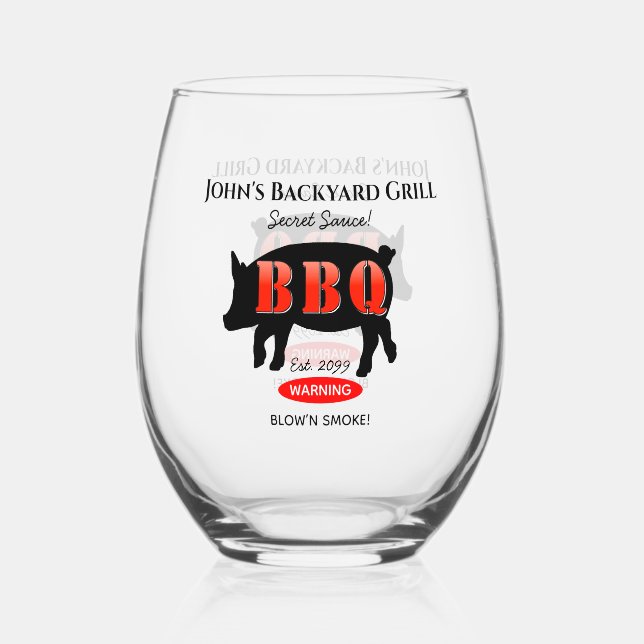 Backyard Grill Master Grilling BBQ Cocktail Stemless Wine Glass (Front)