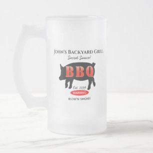 Backyard Grill Master Grilling BBQ Frosted Glass Beer Mug