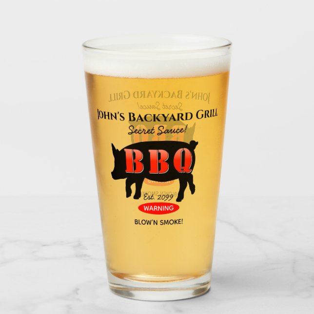 Backyard Grill Master Grilling BBQ Pint Beer Glass (Front Filled)