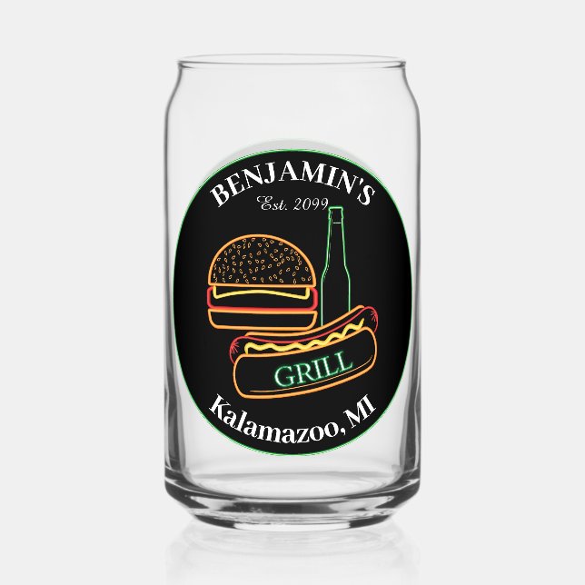  Backyard Grill with Burgers Drinkware Beer Can Glass (Front)