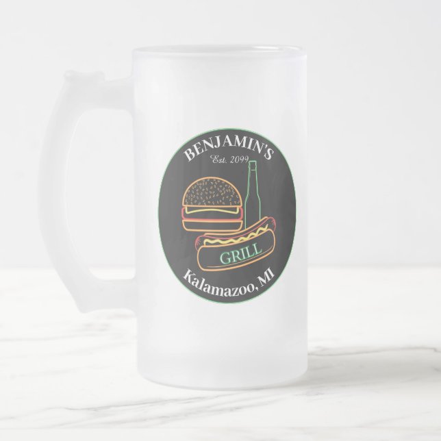  Backyard Grill with Burgers Drinkware Frosted Glass Beer Mug (Left)