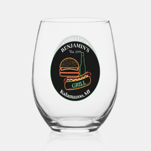 Backyard Grill with Burgers Drinkware Stemless Wine Glass
