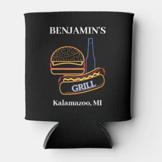 Backyard Grill with Burgers Hot Dogs Beer Can Cooler