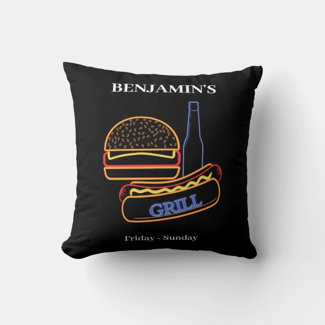  Backyard Grill with Burgers Hot Dogs Beer Cushion (Front)
