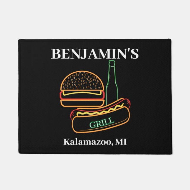  Backyard Grill with Burgers Hot Dogs Beer Doormat (Front)