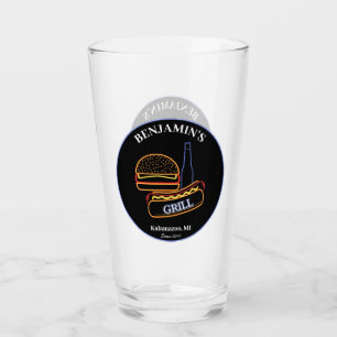 Backyard Grill with Burgers Hot Dogs Beer Glass